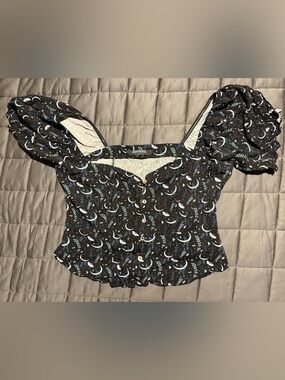 Disturbia Nightmoth Puff Sleeve Crop Top